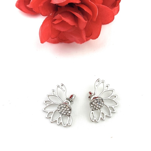 Silver Flower Stud Earrings - Picture 5 of 6